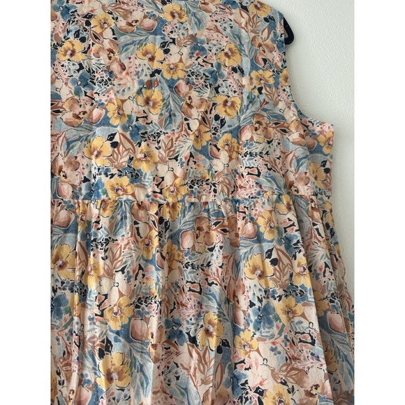 J. Jill Women's Maxi Dress 2X XXL Tiered Floral 100% Cotton Sleeveless Pockets - Picture 9 of 11